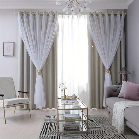 Faster shipping. Better service Double Layer Curtains Living Room, Star Curtains, Home Decor Curtains, Window Sheers, Layered Curtains, Plain Curtains, Double Curtains, Green Curtains, Kids Curtains