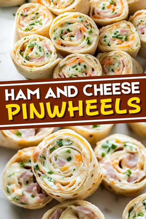 Easy Lunch Pinwheels, Quick And Easy Pinwheels, Ham Cheese Pinwheels Tortilla, Ham And Cheese Pin Wheels, Ham Cheese Wraps, Crockpot Ham And Cheese Sandwiches, The Best Pinwheel Recipes, Lunch Finger Food Ideas, Ham Rollups Appetizers