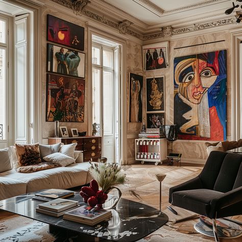 Interior Design Parisian Style, Modern Parisian Interior, Paris Apartment Interiors, Paris Living Rooms, Parisian Interior Design, Parisian Living Room, Parisian Bedroom, Paris Interiors, French Living Rooms