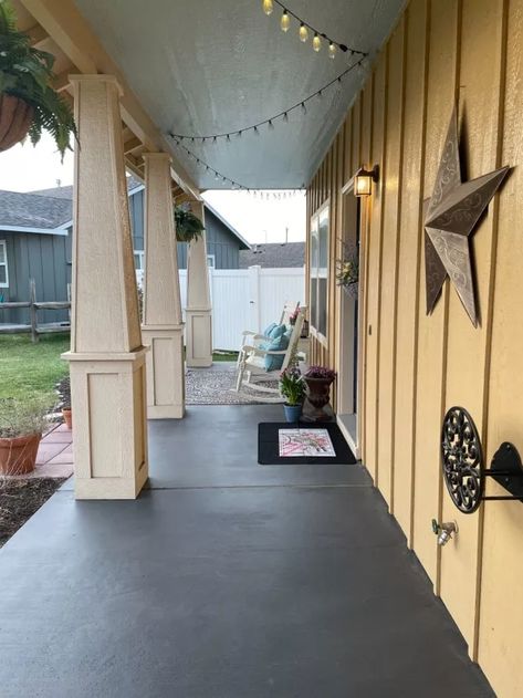 Painted Concrete Porch Floor | Hometalk Concrete Patio Paint Colors, Concrete Front Porch Ideas, Stoop Ideas, Homestead Plans, Front Porch Concrete Ideas, Painted Porch Floors, Concrete Front Porch, Paint Concrete Patio, Painting Front Porch Concrete