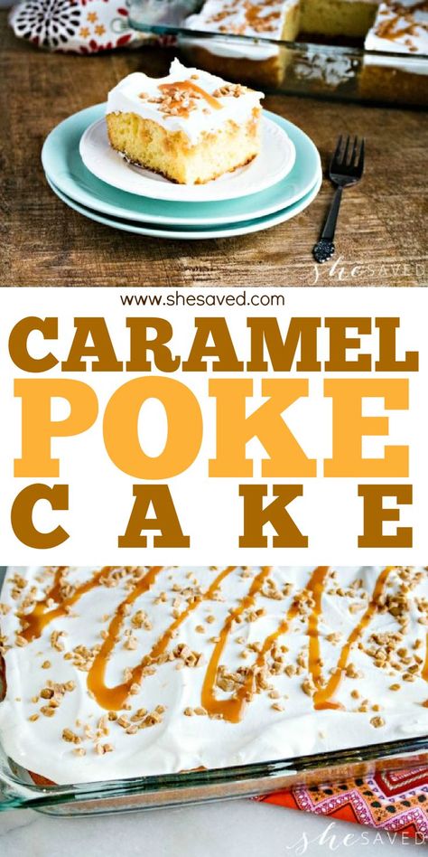 Caramel Poke Cake Recipe: The Perfect Dessert for Fall Toffee Butterscotch Poke Cake, Simple Mug Cake, Caramel Poke Cake, Simple Mug, Poke Cake Recipe, Easy Caramel, Toffee Recipe, Fun Dessert, Caramel Toffee