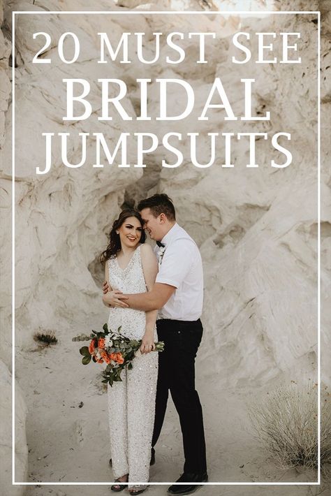 20 must see bridal jumpsuits. For a rehearsal dinner, reception, or the wedding day for a bride who wants something different. Jumpsuits are a great alternative for brides that want a little more freedon at their elopement or wedding. Bridal Jumpsuit The Bride, Reception Jumpsuit, Jumpsuit Wedding Dress, Cousin Photo, Bride Jumpsuit, Dinner Reception, Bridal Jumpsuit, Wedding Jumpsuit, Affordable Wedding Dresses