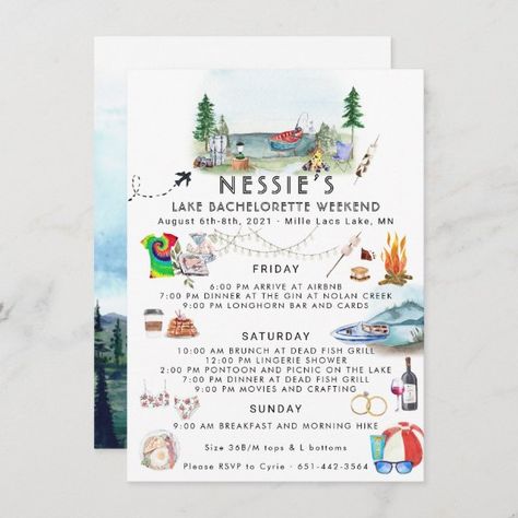 Bachelorette Weekend Itinerary | Summer Camp Camp Invitation, Bachelorette Card, Bachelorette Party Photo, Bachelorette Weekend Itinerary, Travel Watercolor, Bachelorette Itinerary, Weekend Itinerary, Bachelorette Invitations, Weekend Travel