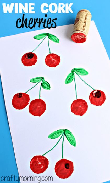 Fun Fruit Crafts for Kids Cherry Craft, Cheap Art Projects, Fruit Crafts, Aktiviti Kanak-kanak, Wine Cork Crafts, Easy Arts And Crafts, Aktivitas Montessori, Daycare Crafts, Seni Origami