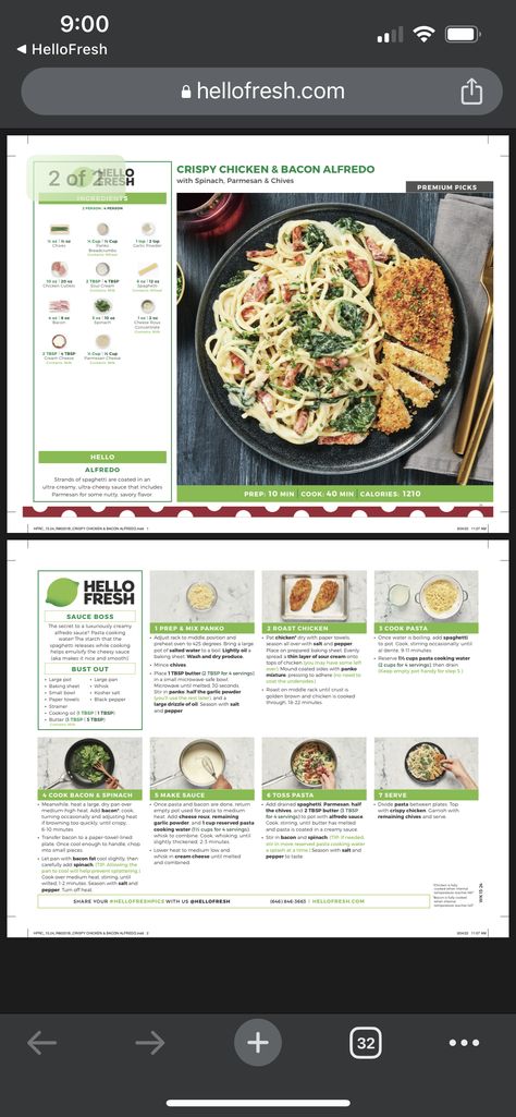 Hello Fresh Recipes Cards, Chicken Bacon Alfredo, Recipes Cards, Fresh Recipe, Eat More Chicken, Green Chef, Fresh Meals, Hello Fresh Recipes, Meal Kits