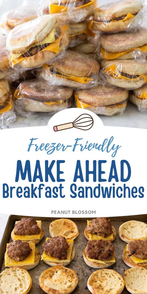 Frozen Breakfast Sandwiches Easy Freezer Breakfast Sandwiches, Freezable Breakfast Sandwiches English Muffins, Food Prep Breakfast Sandwich, Egg Freezer Breakfast, Pre Make Breakfast Sandwiches, Make Ahead Egg Mcmuffin Recipe, Breakfast Sandwiches Frozen Healthy, Freezer English Muffin Breakfast, Frozen English Muffin Breakfast Sandwich