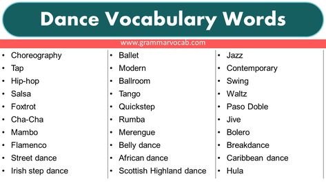 Dance is a beautiful art form that allows us to express ourselves through movement. Whether you’re a beginner or an experienced dancer, there’s a whole world of dance vocabulary to explore. From basic steps to advanced techniques, dance has a language all its own. In this blog post, we’ll take a look at some of … Dance Vocabulary Words Read More » Dance Vocabulary, Dance Terms, Scottish Highland Dance, Irish Step Dancing, Country Line Dancing, Contemporary Ballet, Steps Dance, Ballet Jazz, Dance Technique