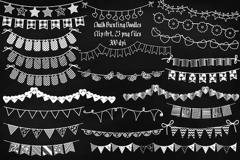 Chalk Bunting Doodles Clip Art - Illustrations Birthday Chalkboard Art, Chalkboard Clipart, Chalkboard Doodles, Banner Clip Art, Chalk Sign, Chalk Design, Chalkboard Lettering, Chalkboard Designs, Celebration Birthday