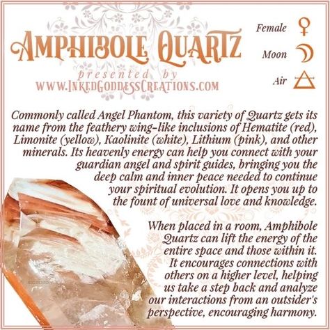 Amphibole Quartz Meaning, Witch Stones, Amphibole Quartz, Spirit Connection, Shadow Book, Crystals Meanings, Crystal Magick, Quartz Meaning, Angel Spirit