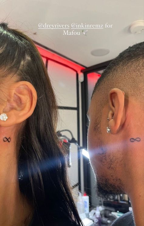 Cute Tiny Couple Tattoos, Matching Neck Tattoos Couples, 224 Tattoo Ideas Couples, Cute Matching Tattoos For Cousins, Matching Neck Tattoos, Girlfriend Tattoos For Men, Tattoo Ideas For Couples Unique, Cousin Tattoos Matching For 3, Couple Name Tattoos Ideas