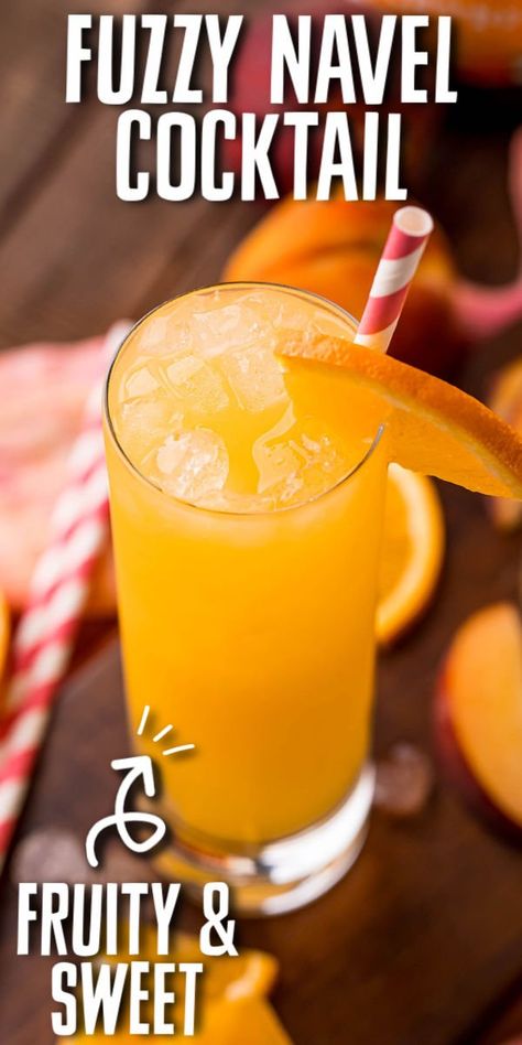 Fuzzy Navel Drink, Alcoholic Punch Recipes, Adult Beverages Recipes, Fuzzy Navel, Fun Summer Drinks, Cocktail Drinks Alcoholic, Fall Cocktails Recipes, Drink Recipes Nonalcoholic, Mixed Drinks Alcohol