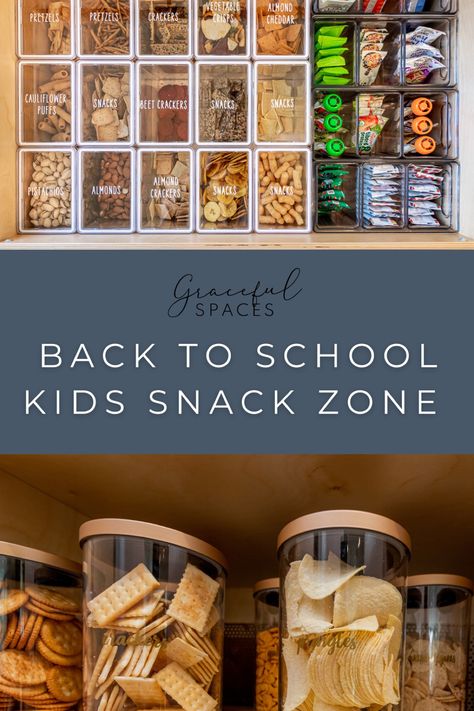 Snack Drawers In Pantry, Snack Food Organization, Cracker Organization, Snacks Corner Ideas, Snack Organization Ideas Counter, Kitchen Snack Storage Ideas, Snack Organization Ideas Small Space, Cracker Storage Ideas, Snack Storage Ideas Small Spaces