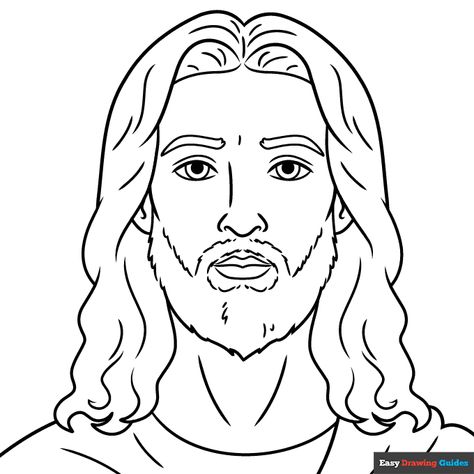 Simple Jesus Drawing, How To Draw Jesus, Jesus Face Drawing, Jesus Drawing Easy, Jesus Drawings Sketches, Jesus Sketch, Jesus Drawing, Face Step By Step, Jesus Art Drawing