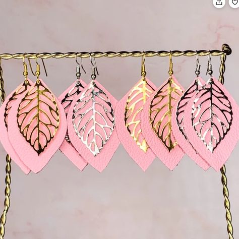 New In Packaging Handcrafted Genuine Leather Layered Under Metal Leaf Your Choice Of Gold Tone Or Silver Tone This Pair Color: Light Pink Leather Leather Leaf Earrings, Leaf Outline, Leather Leaf, Metal Leaves, Lightweight Earrings, Earring Sale, Light Weight Earrings, Leaf Earrings, Pink Leather