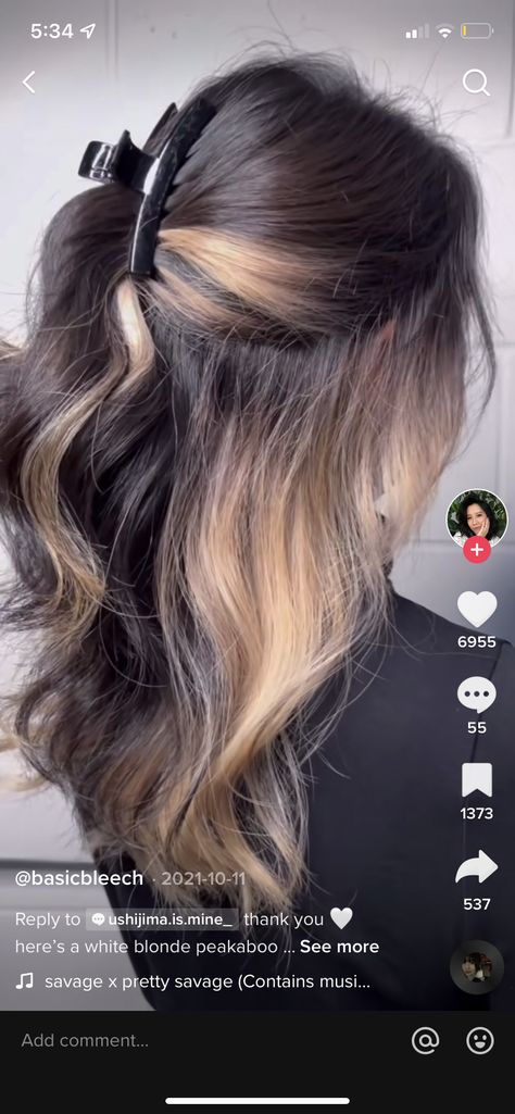 Butterfly Haircut With Peekaboo, Peak A Boo Balayage, How To Add Peekaboo Highlights, Caramel Underneath Hair, Peak A Boo Hair Color Blonde, Peak A Boo Blonde, Under Half Hair Dye, Pink Peak A Boo, Two Tone Brown Hair