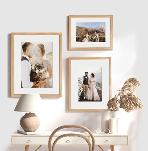 Two Picture Frames On The Wall, Wall Art Wedding Photos, Ideas To Display Wedding Photos At Home, Wedding Photos On Wall Display, Framed Wedding Pictures On Wall, Photo Frame Ideas In Bedroom, Frames In Bedroom Wall Decor, Framed Wedding Photos Display, Decorate With Wedding Photos