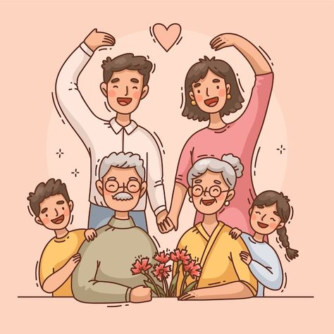 Parents Illustration, Grandparents Day Cards, Family Drawing, Concept Development, Cross Roads, Parents Day, Family Illustration, Grandparents Day, Vector Hand