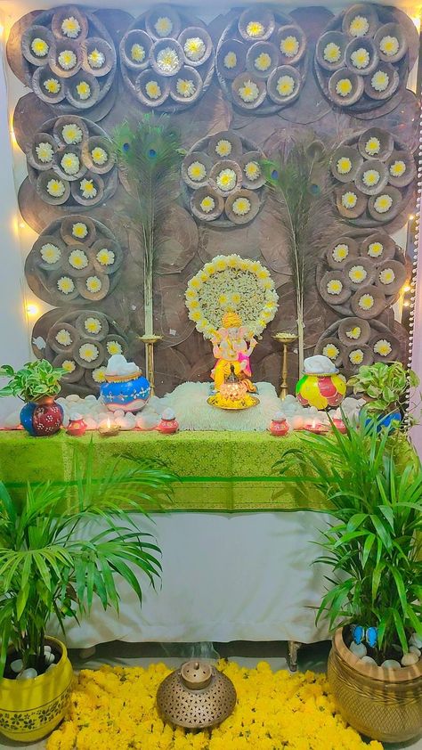 Eco friendly backdrop decoration ideas for ganpati decoration, backdrop decoration ideas for home,#backdrop decoration#ecofriendlybackdropdecoration#backdropdecoration#ganpatibackdropdecoration#backdropdecor#leafplatesdecoration#ganpati#ganpatidecoration#ganpatidecor Eco Friendly Ganpati Decoration At Home, Makhar Decoration, Ganpati Backdrop, Backdrop Decoration Ideas, Eco Friendly Ganpati Decoration, Ganpati Decoration Ideas, Ganpati Decor, Decoration Backdrop, Decoration For Ganpati