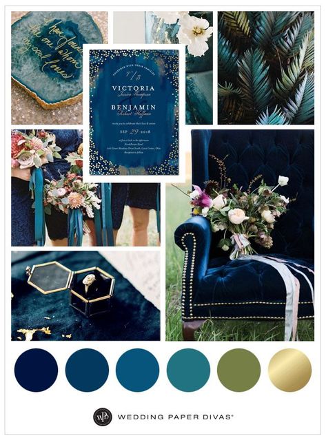 Teal Color Schemes, Wedding Color Scheme, Velvet Chairs, Wedding Themes Fall, Foil Wedding Invitations, Wedding Palette, Wedding Theme Colors, Theme Color, Sapphire Wedding