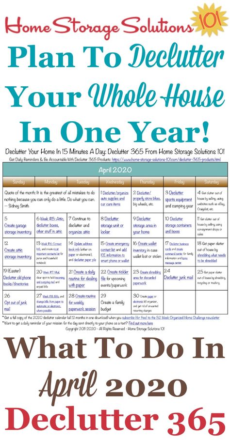 Declutter Calendar, Declutter 365, Monthly Quotes, Cleaning Painted Walls, Dollar Store Hacks, Cleaner Recipes, Organizing Hacks, Home Storage Solutions, Deep Cleaning Tips