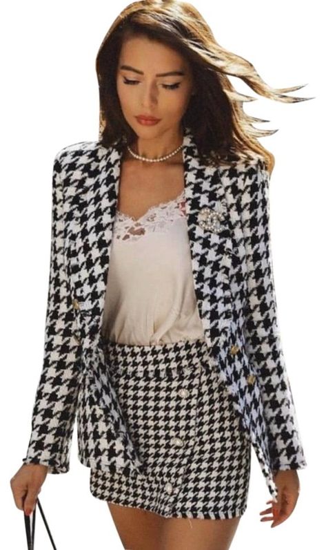 Hijab Look, Zara Blazer, Houndstooth Blazer, White Houndstooth, Knit Blazer, Looks Style, Street Style Outfit, Outfits Casuales, Business Fashion