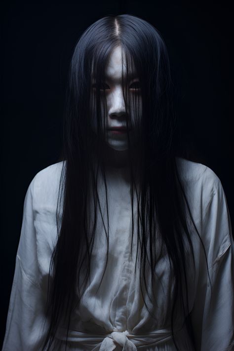 Sadako's long, disheveled hair obscures her face, adding to the eerie atmosphere. Her white gown, soaked and tattered, replicates the haunting look from the cursed videotape. This isn't just a costume; it's an immersion into the world of Japanese horror. Sadako beckons you to witness her cursed existence. Are you brave enough to face the terror of Sadako? 👻📼 Follow us for more hair-raising portraits! #Sadako #Ringu #JapaneseHorror #PortraitPhotography #Photography #Portrait #Halloween White Lady Ghost Scary, Sadako Aesthetic, Ringu Sadako, The Grudge Costume, Sadako Horror, White Lady Ghost, Disheveled Hair, Asian Horror, Japanese Ghost