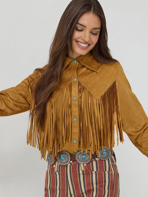 Wrangler x Lainey Wilson Fringe Snap Shirt Jean Shirt Dress, Lainey Wilson, Fringe Shirt, Ladies Shirt, Long Sleeve Kids, Pearl Color, Turquoise Color, Western Style, Western Wear