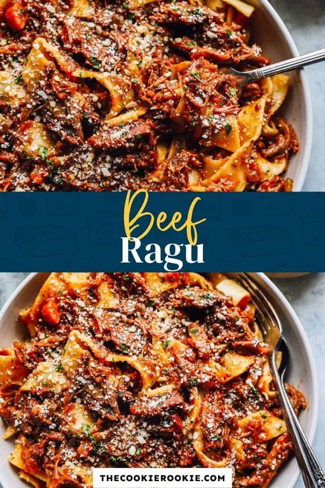 Cozy, comforting and packed with flavor, this Beef Ragu is so satisfying! Chuck roast cooked low and slow in a rich tomato and red wine sauce - pure joy! Beef Chuck Recipes, Beef Ragout, Beef Ragu Recipe, Chuck Roast Recipes, Leftover Roast Beef, Beef Ragu, Cooking With White Wine, Leftover Beef, Ragu Recipe