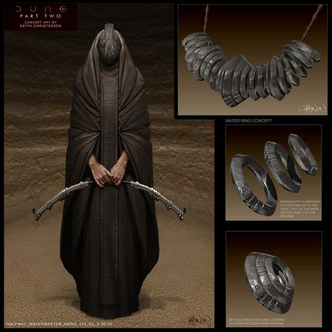 𝐑. Å𝐥í | Secrets of Dune on X: "Dune Part Two concept art of Watermaster and Water Rings by Keith Christensen. #DunePart2 https://t.co/LkPpCQz1Tu" / X Dune Concept Art, Dune Part Two, Water Rings, Character Creation, Costume Design, Concept Art, Comic Books, Vogue, Water