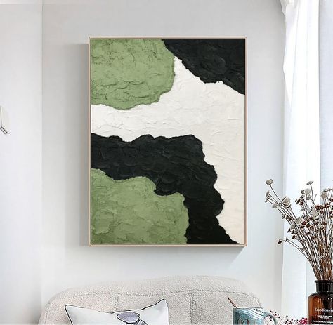 3d minimalist textured wall art green wabi sabi wall art black white abstract oil painting black white 3d textured painting for living room ▷ About installing the picture frame service. In order for more customers to buy works that can be hung up after receiving them, we have cooperated with three local frame shops to provide high-quality frame services. Unstretched: it does not contain wood frame and decorative picture frame, and the canvas is rolled up for transportation. After receiving the p Green And Black Abstract Art, Black White Brown Green Living Room, Green And Black Living Room, Mood Bored, Wabi Sabi Wall, Wall Art Green, Wabi Sabi Wall Art, Est Living, Black White Abstract