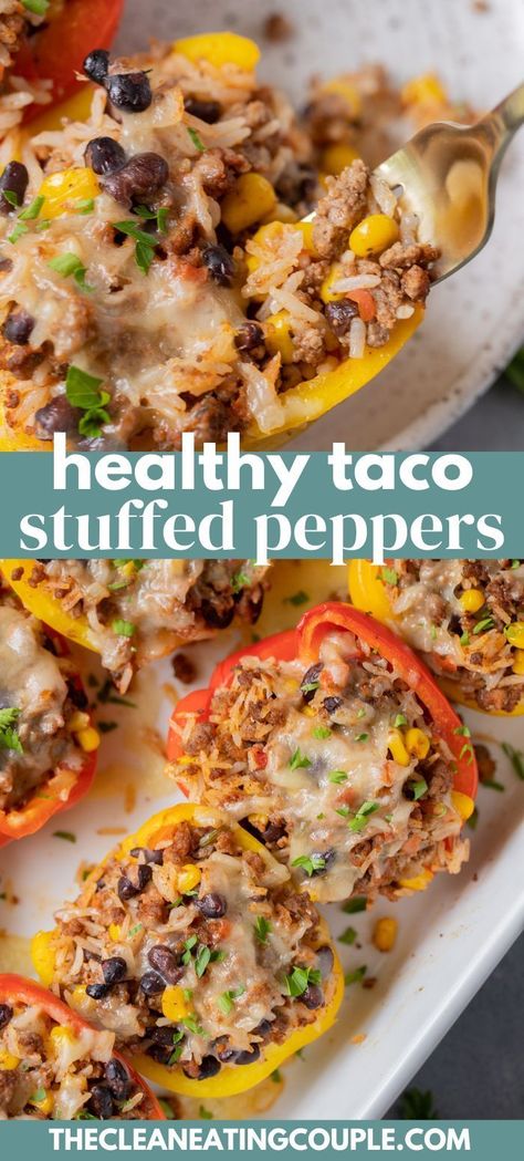 Healthy Recipes For Lunch Work, Taco Stuffed Bell Peppers, Healthy Taco, Taco Stuffed Peppers, Stuffed Peppers Recipe, How To Make Taco, Healthy Tacos, College Meals, Easy Healthy Meal Prep