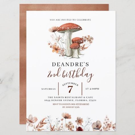 Mushroom Theme Birthday, Mushroom First Birthday, Mushroom Birthday Party, Floral Invitation Design, Mushroom Birthday, Mushroom Theme, Boho Mushroom, Diy Mushroom, Blush Pink Baby Shower