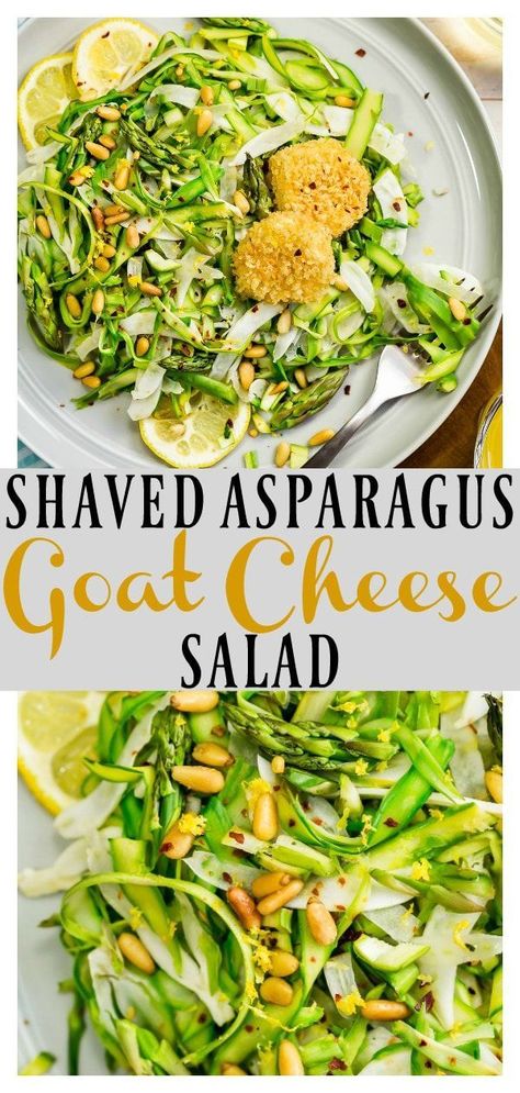 Salad Recipe Vegetarian, Asparagus Salad Recipe, Shaved Asparagus, Vinaigrette Dressing Recipe, Baked Goat Cheese, Side Salad Recipes, Asparagus Salad, Recipe Vegetarian, Fennel Salad