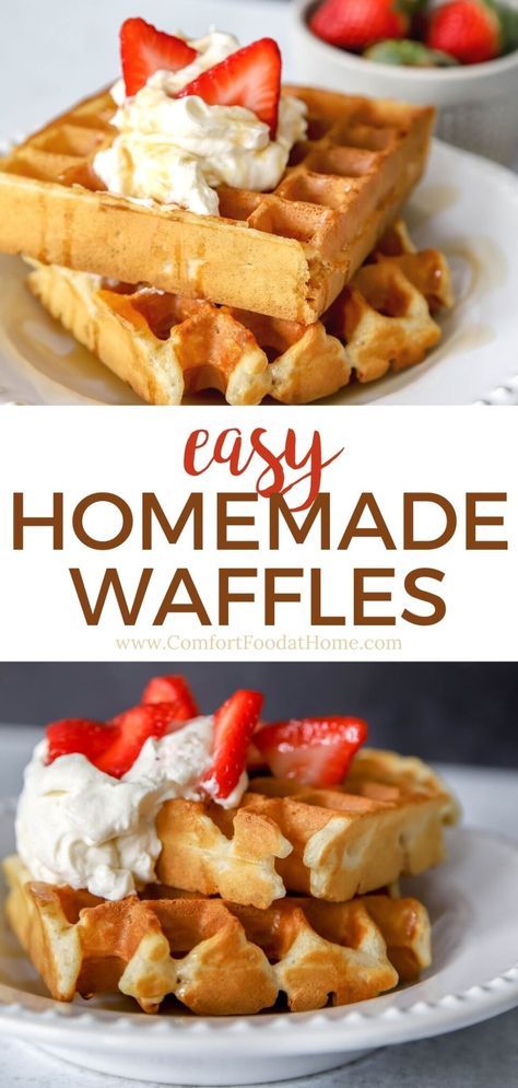 Are you looking for an easy homemade waffle recipe? Toss that waffle mix box and look no further! This recipe only takes 7 ingredients to make, and will forever change the way you make waffles. Not to mention, they are perfect for Sunday brunch with family and friends! Homade Pancakes, Waffle Recipe No Butter, Easy Homemade Waffle Recipe, Homemade Waffle Mix, Belgium Waffle Recipe, Homemade Waffle Recipe, Waffle Batter Recipe, Waffle Mix Recipes, Diy Waffles