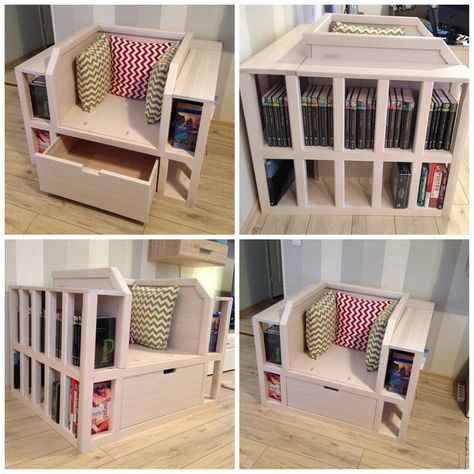 Bookshelf Chair Diy, Bookshelf Chair, Hemma Diy, Dekorasi Kamar Tidur, Reading Chair, Bookshelves Diy, Diy Chair, Home Library, Reading Nook