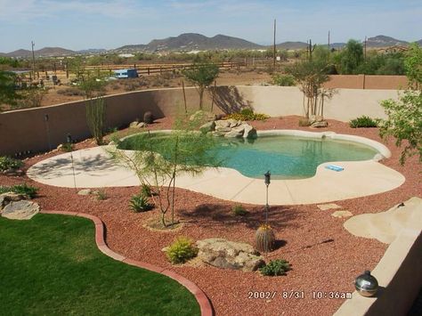 Desert Landscape with Pool | Xeriscape Cheap Above Ground Pool, Arizona Backyard Landscaping, Desert Landscaping Backyard, Landscaping Around Pool, Garden Design Pictures, Desert Backyard, Arizona Backyard, Backyard Layout, Swimming Pool Landscaping