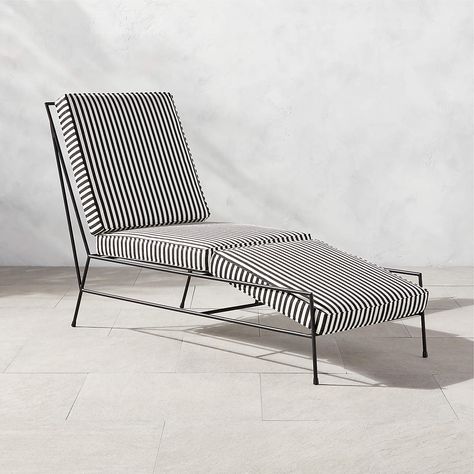 Pavilion Black Outdoor Patio Chaise Lounge Chair with Striped Sunbrella Cushion Model 6530 | CB2 Metal Lounge Chair Outdoor, Modern Outdoor Lounge Chair, Patio Lounge Furniture, Metal Outdoor Chairs, Modern Outdoor Chairs, Modern Outdoor Patio, Pool Chairs, Outdoor Chaise Lounge Chair, Paul Mccobb