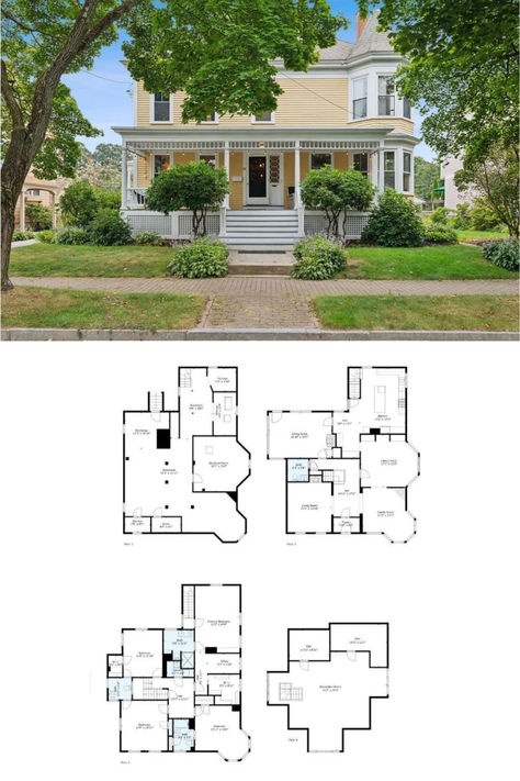 5-Bedroom Queen Anne with Turret and Expansive Primary Suite (4,104 Sq. Ft. Floor Plan) Queen Anne House Plans, Queen Anne Style House, Queen Anne House, Bedroom Victorian, Primary Suite, Mansion Floor Plan, Floor Plan 4 Bedroom, Wrap Around Porch, Floor Layout