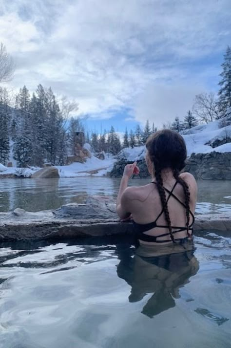 Strawberry Hot Springs, Colorado, snow and water. Hot Springs Colorado Winter, Alaska Hot Springs, Winter Hot Springs, Hot Springs Aesthetic Winter, Hot Spring Photoshoot, Hot Springs Picture Ideas, Hot Springs Photoshoot, Hot Springs Aesthetic, Denver Snow