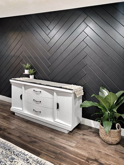 Herringbone Accent Wall - DIY - Bold Boundless Blonde Herringbone Accent Wall, Herringbone Wall, Black Accent Walls, Room Accent Wall, Accent Wall Designs, Diy Accent Wall, Wood Accent Wall, Accent Walls In Living Room, Accent Wall Bedroom