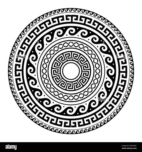 Ancient Greek Tattoo, Tato Maori, Greek Pattern, Circle Tattoos, Greek Mythology Tattoos, Marquesan Tattoos, Motif Art Deco, Muster Tattoos, Geometric Tattoos