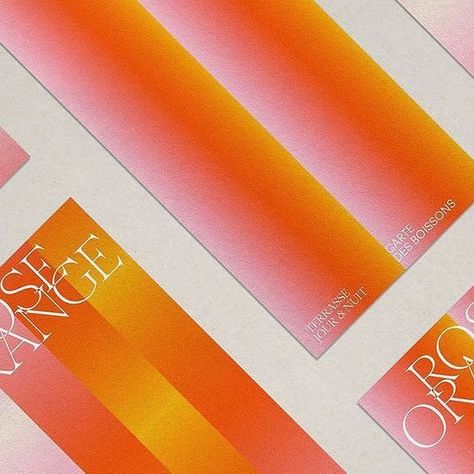 Design by Women on Instagram: "Beautiful branding by @hayley__lim with @baillat_studio created for RoseOrange summer terrace 🧡  ‘RoseOrange is the new summer terrace of the A5 group. Perched on the 44th floor of Place Ville Marie, RoseOrange takes its name and its graphic identity from the sunsets over which the terrace offers a breathtaking view. Built around gradients ranging from pink to orange, the identity is centred around an interlocked elegant serif that plays on counter-forms and a monogram where the O evokes a setting sun.  The graphic environment uses fun partitioning of gradients in order to create evolving patterns. The result is an identity that is both refined and festive, an invitation to celebrate the summer heat, cocktail in hand.’  Art Direction & Design: Hayley Lim Stu Art Deco Layout Design, Gradient Pattern Design, Pink Orange Branding, Summer Branding Design, Celebration Graphic Design, Pink And Orange Branding, Elegant Design Graphic, Orange Branding Design, Sunset Branding