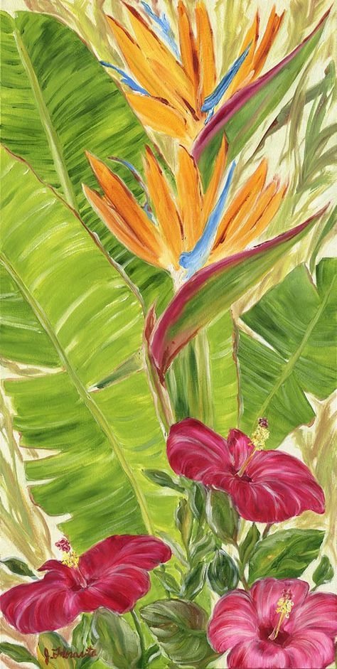 숲 사진, Paradise Painting, Tropical Painting, Hawaiian Art, Tropical Bird, Tropical Art, Bird Of Paradise, Birds Of Paradise, Tropical Flowers