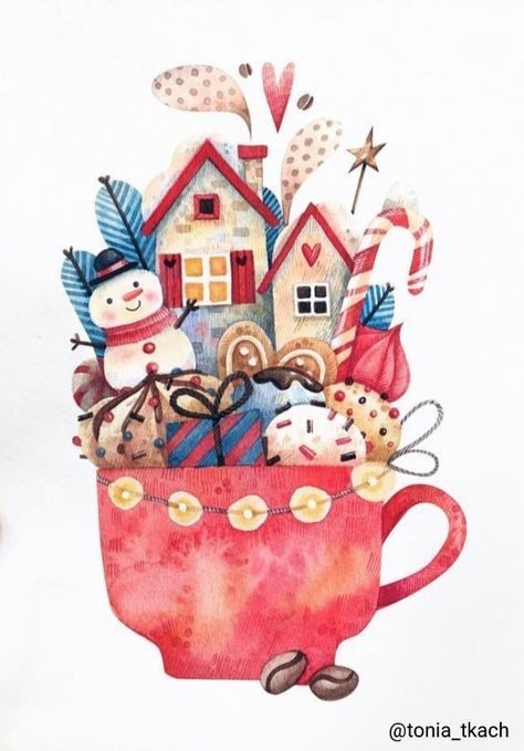 Watercolor Gingerbread, Christmas Drawings, Xmas Sticker, Winter Illustration, 수채화 그림, Watercolor Christmas, Christmas Drawing, Winter Art, Christmas Postcard