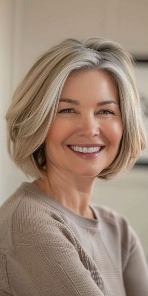 Discover these 25 stunning modern layered bob cuts perfect for women over 50. These hairstyles are both chic and easy to maintain, making them ideal for a stylish yet low-maintenance look. Whether you prefer a sleek bob or one with more texture, these cuts are sure to inspire your next salon visit. #LayeredBob #BobCuts #WomenOver50 #HairstyleInspo Diane Keaton Hairstyles Over 50, Short To Medium Bob Hairstyles, Short Bob Haircuts For Women Over 50, Bob Hair Styles For Women Over 50, Short Hair For 50 Year Old Women, Gray Bob Hairstyles Over 50, Blond Bob Hairstyles, Layered Bob Hairstyles For Fine Hair, Bobs For Thick Hair