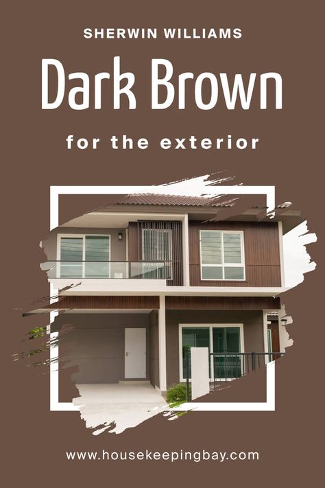 Dark Brown SW 7520 for the Exterior by Sherwin-Williams Dark Brown Roof House Colors, Dark Brown Siding Exterior, Brown Siding House Color Schemes, Dark Brown Exterior House Colors, Brown Home Exterior, Brown Trim House Exterior, Brown Exterior House Colors, House Doors Colors, Brown House Exterior