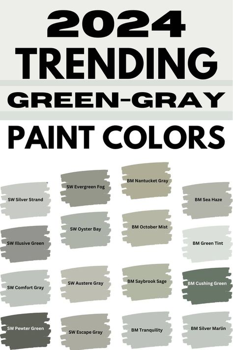 Green Gray paint colors that are trening for 2024 Green Gray Paint Colors, Green Gray Paint, Gray Paint Colors Sherwin Williams, Green Grey Paint, Gray Paint Colors, Exterior House Colors Ranch Style, Exterior House Colors Combinations, House Paint Color Combination, Stone Exterior