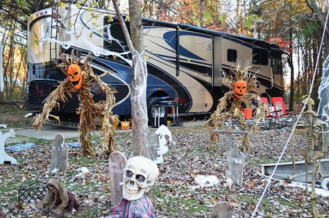 Halloween Site Decorating during 2014 Halloween Weekends at Lake Rudolph. Campsite Halloween, Rv Halloween, Halloween Camping Decorations, Outside Halloween Decorations, Halloween Decorating Ideas, Halloween Camping, Camping Decor, Halloween Decorating, Halloween Party Diy