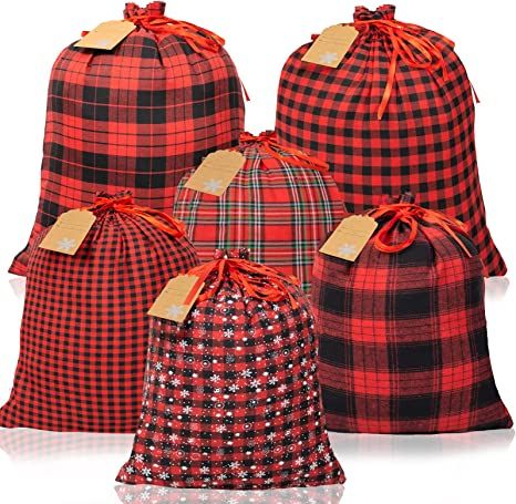 Amazon.com: Drawstring Gift Bags for Christmas Presents- 6Pcs 2 Sizes Buffalo Plaid Red and Black Cloth Christmas Stockings Bags with Tags Reusable Christmas Gift Sacks for Christmas Gift Treats Party Favors : Health & Household Christmas Gift Treats, Gift Treats, Gift Tags For Christmas, Christmas Gift Sack, Christmas Treats For Gifts, Plaid Bag, Christmas Treat Bags, Gift Sack, Holiday Gift Bag