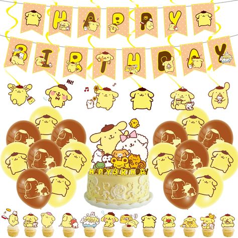 PRICES MAY VARY. 【The Anime Party Decor Package】1pc Happy Birthday Banner, 18pcs Balloons,12pcs anime cupcake toppers, 6pcs pendant decoration,1pc Cake Topper, 1pc coil,1pc Double-sided tape. 【Anime Cosplay Party Decor】It could be a good gift birthday party, Halloween, Christmas, Summer party, graduation party. 【Anime birthday party decoration】This anime birthday party decoration is suitable for anime themed parties, birthday parties, graduation parties, festivals, daily decorations, festive cel Pompompurin Birthday Party Ideas, Pompompurin Birthday Party, Pompompurin Birthday, Pom Puppy, Anime Room Decor, Anime Birthday, Sanrio Pompompurin, Puppy Decor, Christmas Summer